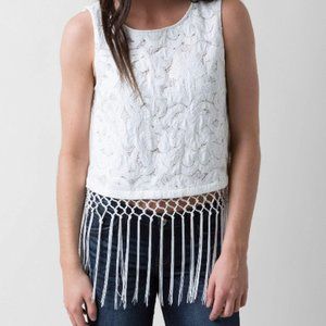 Miss Me White Fringe Boho Festival Crop Sleeveless